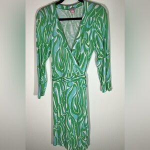 Lilly Pulitzer Green & Blue Long Sleeve Lily Wrap Dress!